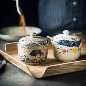 Japanese Style Ceramic <b>Spice</b> <b>Jars</b> with Lid and Spoon Porcelain Sugar Pepper Salt Condiment Seasoning Pots for Kitchen Restaurant - Product Image 4