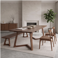Table à manger moderne simple en bois massif, style japonais, rectangulaire
