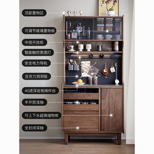 Solid Wood Black Walnut Slab <b>Sideboard</b> Integrated Wall Mounted <b>Storage</b> Cabinet For Living Room - Product Image 2