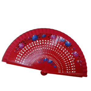 Ventagli in Bambù Dipinti a Mano Blu con Motivi Floreali Traforati 23cm Stile Spagnolo Artigianato in Legno Pieghevole - Product Image 4