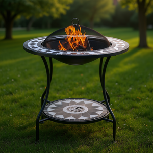 Brasero d'extérieur rond de 30 pouces à bois avec écran anti-étincelles pour jardin, cour, table extérieure, structure en pierre et métal, design contemporain - Product Image 2