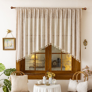 Voilage XinLan Rétro Français Vert à Feuilles Floquées avec Franges, Voile Semi-Transparent pour Cuisine et Chambre - Product Image 4