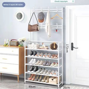 Zapatero de pie multicapa para el hogar con perchero integrado para abrigos y sombreros, estante multifuncional sencillo para ropa en la entrada. - Product Image 4