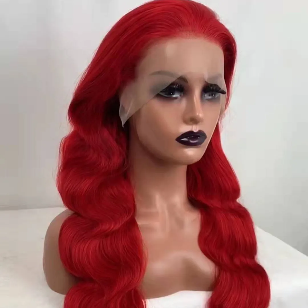 लाल फीता ललाट विग 13*4 मानव बाल शरीर की लहर लाल बाल wigs