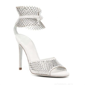 Summer Women Suede Stiletto Ankle Strap High Heels Diamonds Mesh Dress <b>Sandals</b> Outdoor Shoes Peep Toe Pumps - Product Image 6