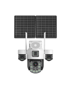 Caméra de sécurité solaire à 4 objectifs, zoom optique 20X, caméra <span class=keywords><strong>IP</strong></span> extérieure sans fil avec deux panneaux solaires et alarme sonore - Product Image 2