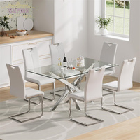 Nouvelle table de mariage rectangulaire moderne en acier inoxydable avec plateau en verre et chaises, taille et couleur personnalisables pour les événements