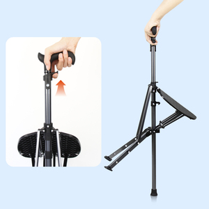 N28SGR- # A #   <span class=keywords><strong>Canne</strong></span> pour personnes âgées en alliage d'aluminium à ouverture rapide, avec <span class=keywords><strong>support</strong></span> triangulaire pliable, assise pliable et billes flottantes - Product Image 2