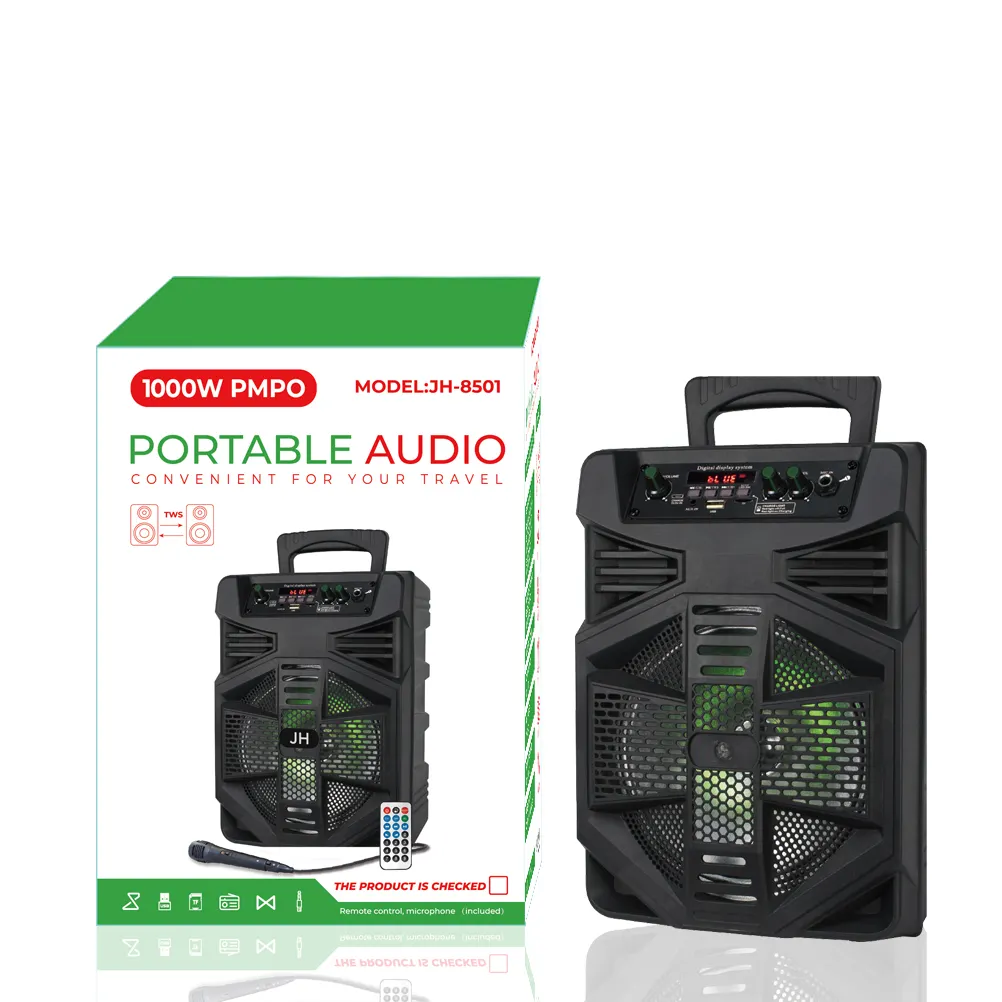 gift speaker built in amplifier trolley dj active pa 8 inch speaker box with free wired mic
