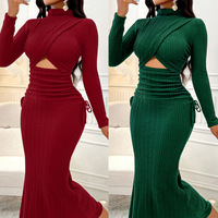 Automne nouveau col rond tempérament décontracté élégant en gros robe grande taille longue robe pour les femmes