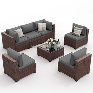 Juego de Muebles de Jardín de Diseño Moderno, 8 Piezas, Muebles de Patio de Ratán para Exteriores, Resistentes a la Intemperie, Sofá Seccional - Product Image 5