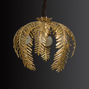 Lampe led suspendue au plafond, unique et de luxe, pour hall d'entrée d'hôtel, 4 feuilles de palmier, bronze doré, cuivre - Product Image 5