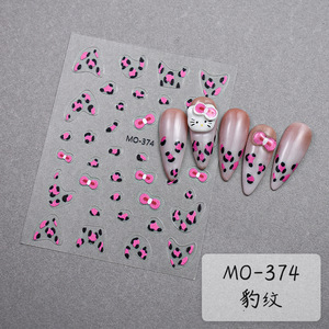 Autocollants pour ongles en relief 2D Sweet Kitty Cat Bow, motif imprimé léopard, 3 couleurs, autocollants pour ongles en plastique sans danger pour les enfants, pour la manucure DIY - Product Image 6
