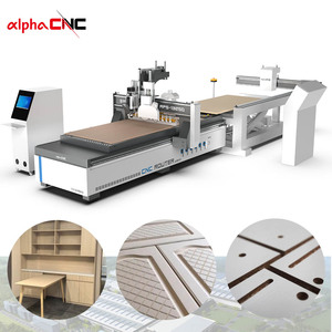 Alpha 1325 ATC CNC Router Machine for Wood with Saws Automatic Unloading Loading Labeling for Furniture Production Line