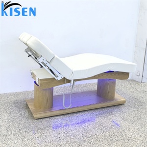 Table de massage électrique KISEN avec base en bois pour salon de beauté, lit de soin du visage et des cils, chaise de cosmétique avec LED, mobilier de salon - Product Image 2
