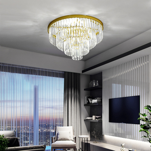 Lustre <span class=keywords><strong>LED</strong></span> en cristal Capiz à 3 niveaux de 50 cm de large, avec <span class=keywords><strong>6</strong></span> douilles E14, 110V, profil bas, doré, en stock aux États-Unis - Product Image 2