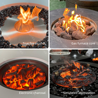CRUISE True Fire BBQ Madera/Gas/Alcohol/Atomización Núcleo personalizado 700mm Rectángulo Fogata al aire libre Estufa redonda Mesa con vidrio