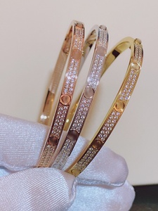 Pulseras de Lujo Jessy <span class=keywords><strong>Fashion</strong></span>, Brazalete de Acero Inoxidable con Dijes SCREW LOVE de 2 Líneas, Completamente Adornado con Diamantes - Product Image 5