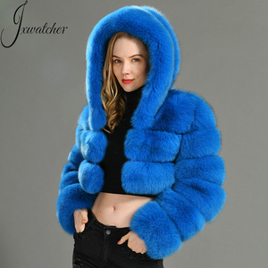 Chaqueta con capucha para mujer, abrigo de piel Natural auténtico de zorro, negro, con capucha, de lujo, novedad de 2022 - Product Image 1