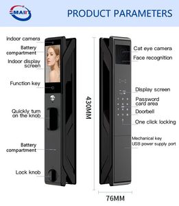 Serratura Intelligente con Riconoscimento Facciale 3D, Videocitofono, Controllo Vene Palmari, Sicurezza Wi-Fi Tuya con Telecamera - Product Image 6