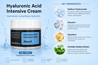 Crème Intensive à l'Acide Hyaluronique Akaril 50g, Biologique, Naturelle, Végane, Réparatrice, Revitalisante, Raffermissante, Minimisant les Pores, Soin du Visage
