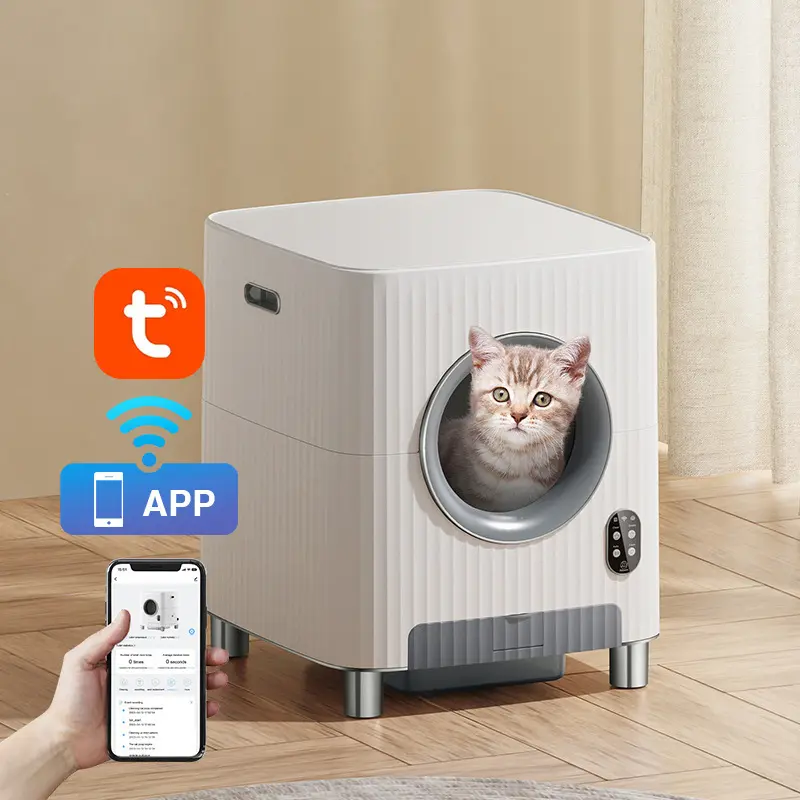 Litière pour chat automatique de grande capacité moniteur vidéo élimination des odeurs APP contrôle auto-nettoyant litière pour chat ou plusieurs chats