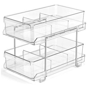 2 Tier Clear Acrylic Organizer With Dividers Slide-Out <b>Storage</b> Container <b>Kitchen</b> Pantry Medicine Cabinet <b>Storage</b> Bins - Product Image 1