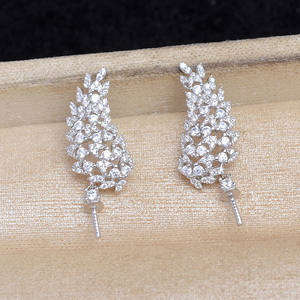 Support de boucles d'oreilles en argent S925 avec zircon vert et pompon, accessoire de bijouterie DIY pour perles, support vide 8-12mm, catégorie - Apprêts de bijouterie, modèle - Product Image 3