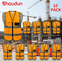 Gilet de sécurité réfléchissant haute visibilité avec poche pour carte d'identité, pour travaux routiers, géomètres, personnel aéroportuaire, avec boucle radio, lot de 10
