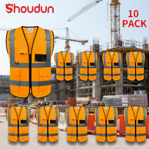 Lot de <span class=keywords><strong>10</strong></span> gilets de sécurité réfléchissants haute visibilité pour travaux routiers, course à pied, géomètres et agents de sécurité, vêtements de sécurité à fermetures éclair - Product Image 1