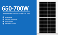 Module solaire monocristallin de qualité supérieure 700W 132 cellules 210mm pour projets d'énergie solaire hors réseau/sur réseau