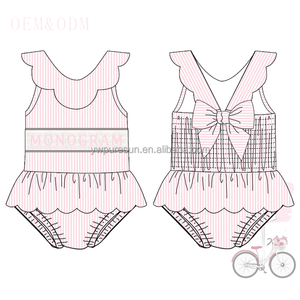 Puresun sıcak satış toddler kız giysileri önlüklü tarak tasarımları gofre onesuit mayo kardeşler set çocuk giyim mayo - Product Image 5