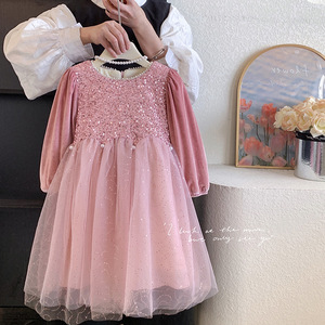 <span class=keywords><strong>Robe</strong></span> en satin à manches longues pour filles de style doux <span class=keywords><strong>Robe</strong></span> <span class=keywords><strong>d</strong></span>'<span class=keywords><strong>anniversaire</strong></span> de princesse à sequins roses avec dentelle pour l'hiver - Product Image 6