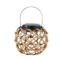 Lanterne solaire suspendue en corde de chanvre bohème, corps en métal + ABS, étanche IP55, décoration de jardin extérieure, finition noire