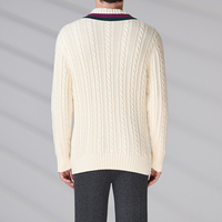 Pull-over classique de luxe à col en V, broderie personnalisée BSCI, manches longues, en coton blanc tricoté pour homme