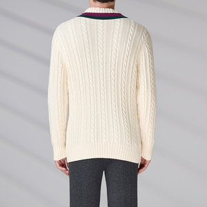 Suéter de Punto Clásico de Lujo con Cuello en V, Personalizado con Bordado BSCI, de Manga Larga, de Algodón Blanco, para Hombre - Product Image 4