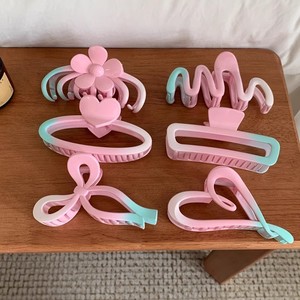 Moda lindo rosa azul Corazón horquilla niña diseño de lazo de gran tamaño Clip de tiburón accesorios para el cabello con estilo geométrico - Product Image 2