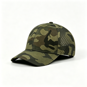 Woodland <b>Camo</b> Laser Perforated Mesh Canvas Baseball <b>Cap</b> Quick Dry Lightweight 6 Panel Curved Brim Custom Logo Embroidery Outdoor - Product Image 3