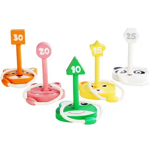 Juguete activo para interiores y exteriores, juego de lanzamiento de anillos de madera de animales, quoits de jardín para niños y juego familiar