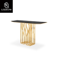 Table console moderne de luxe de couloir de jambe d'acier inoxydable d'or de marbre noir de lumière de Offre Spéciale