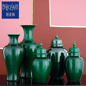 Vente en gros de pots en porcelaine verte vieillie pot de gingembre de temple en céramique décorative de peinture chinoise pour le stockage à domicile de style traditionnel - Product Image 1