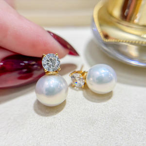 Boucles d'oreilles en argent S925 22187 avec perles rondes de 9 à 13 mm, style grande reine, avec support vide pour la création de bijoux DIY - Product Image 2