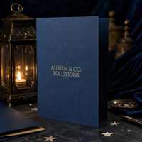 Carpeta de Papel Plegable Personalizada con Impresión, Azul Marino, Laminado Mate, con Logotipo en Dorado, OEM, ODM, Directo de Fábrica