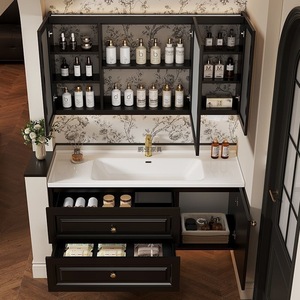 जिंगशुन विंटेज काले वैनिटी बाथरूम कैबिनेट पूरे घर अनुकूलन बेसिन धोने की मेज भंडारण फर्नीचर को इकट्ठा करने के लिए तैयार - Product Image 2