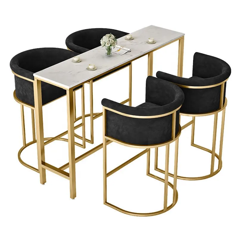 Restaurant Kitchen Black Velvet Iron Curved Bar Stool and Metal Upholstered Dining Chairs Sets With Seat