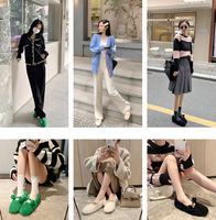 Pantoufles à plateforme personnalisées en peau de mouton et laine pour femme, sandales pour fille, pour le printemps et l'automne, style maison, fourrure tendance