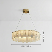 Lustres surdimensionnés personnalisés de 1500 mm, modernes et luxueux, en or, avec LED, en albâtre espagnol naturel, garantie 5 ans, CRI 90, 360°