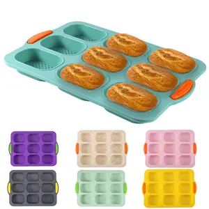 Sıcak satış 8 delik yapışmaz kolay kapalı silikon Loaf Pan fırın tepsisi kek kalıp kek araçları malzemeleri silikon airfryer sepeti