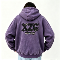 Sweat à capuche surdimensionné brodé personnalisé pour femme, style preppy, couleur unie délavée à l'acide, streetwear, pur coton, vintage Xuanzhige