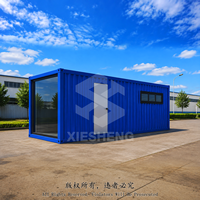 Bureau conteneur bleu de luxe avec fenêtre panoramique, studio mobile préfabriqué modulaire pour site commercial et espace de travail temporaire